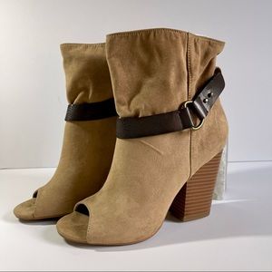 MIA Boho Peeptoe Booties with Embossed Leather Ankle Buckle